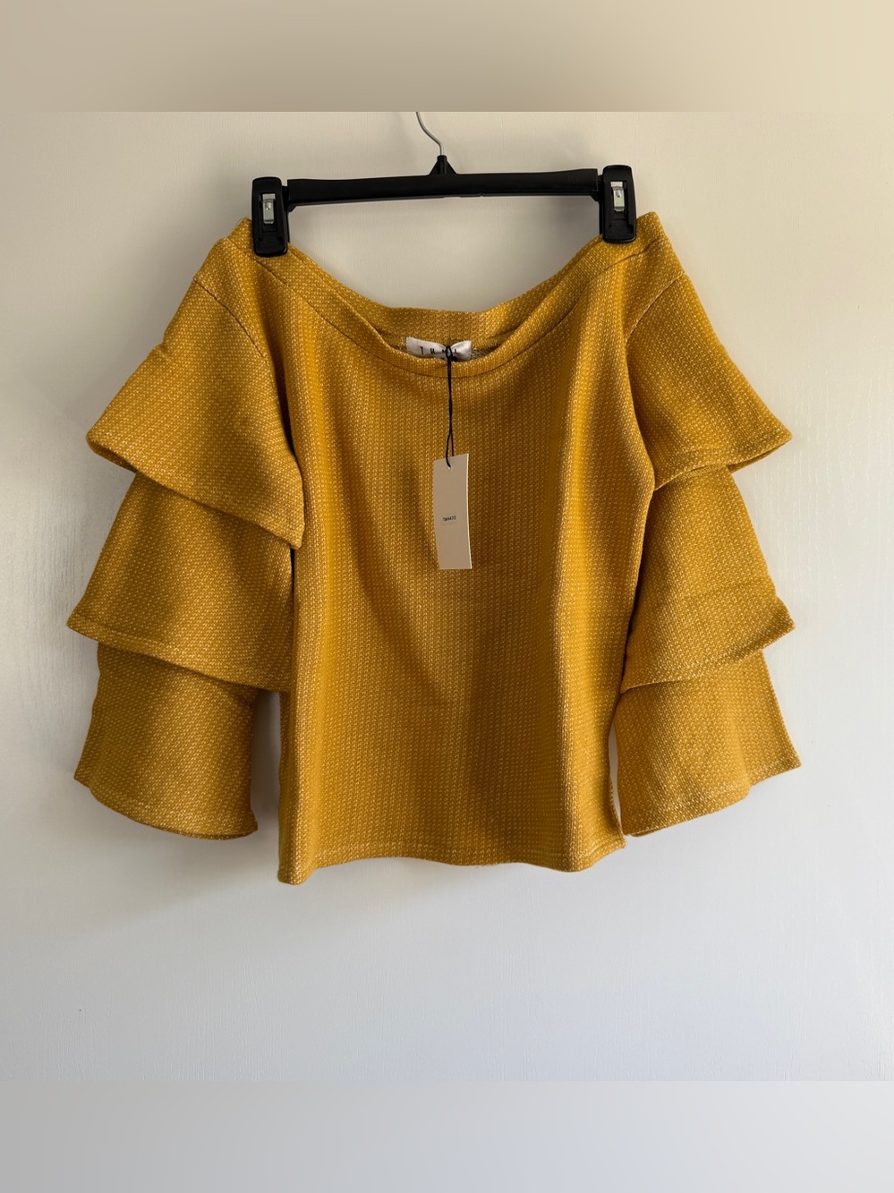 THML Mustard Yellow Off-the-Shoulder Ruffle Sleeve Knit Top